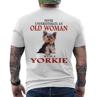 Never Underestimate An Old Woman With A Yorkie Mens Back Print T-shirt - Seseable