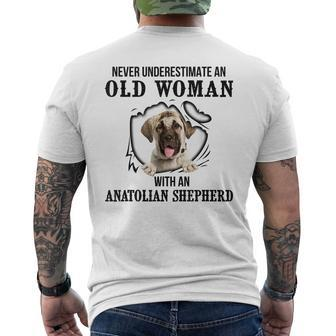 Never Underestimate An Old Woman With An Anatolian Shepherd Old Woman Funny Gifts Mens Back Print T-shirt | Mazezy
