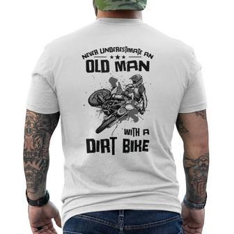 Never Underestimate Old Man Motocross Off Road Dirt Bike Mens Back Print T-shirt - Seseable