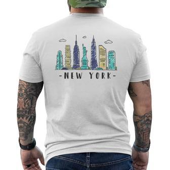 New York City Nyc Skyline Ny Watercolor Souvenir Men's T-shirt Back Print | Mazezy