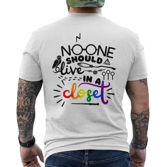 No One Should Live In A Closet Pride Lgbtq Lesbian Gay Ally Mens Back Print T-shirt - Seseable