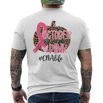 In October We Wear Pink Leopard Pumpkin Cna Breast Cancer Men's T-shirt Back Print - Thegiftio UK