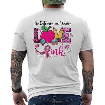 In October We Wear Pink Love Teacher Leopard Breast Cancer Men's T-shirt Back Print - Thegiftio UK