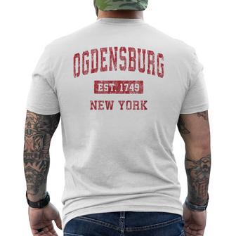 Ogdensburg New York Ny Vintage Sports Red Men's T-shirt Back Print | Mazezy