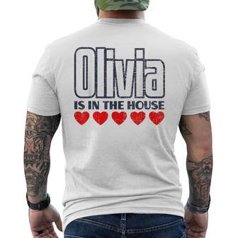 Olivia Is In The House Retro Hearts First Name Love Olivia Men's Crewneck Short Sleeve Back Print T-shirt