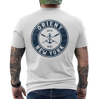 Orient New York Ny Vintage Boat Anchor & Oars Mens Back Print T-shirt | Mazezy