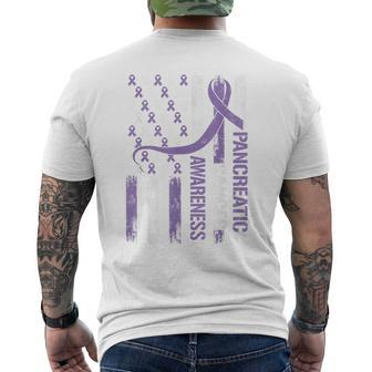 Pancreatic Cancer Awareness Month American Flag Ribbon Men's T-shirt Back Print - Seseable