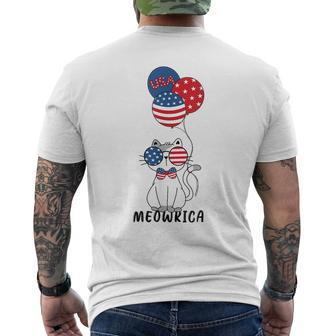 Patriotic Cat Meowica 4Th Of July Funny Kitten Lover Men's Crewneck Short Sleeve Back Print T-shirt - Monsterry DE