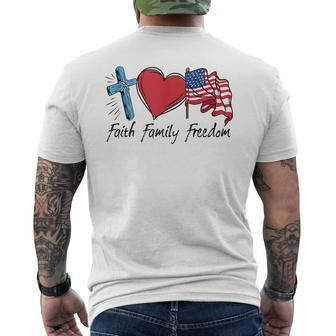Patriotic Retro Faith Family Freedom Usa Flag 4Th Of July Mens Back Print T-shirt | Mazezy