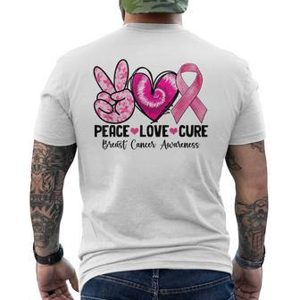 Peace Love Cure Breast Cancer Awareness Warrior Pink Ribbon Mens Back Print T-shirt - Seseable