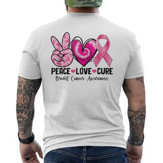 Peace Love Cure Breast Cancer Awareness Warrior Pink Ribbon Men's T-shirt Back Print | Mazezy