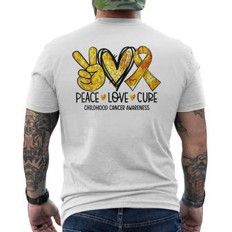 Peace Love Cure Childhood Cancer Awareness Gold Ribbon Men's T-shirt Back Print - Seseable