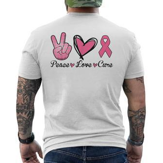 Peace Love Cure Heart Pink Ribbon Breast Cancer Awareness Men's T-shirt Back Print - Seseable