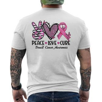 Peace Love Cure Pink Ribbon Heart Breast Cancer Awareness Men's T-shirt Back Print | Mazezy
