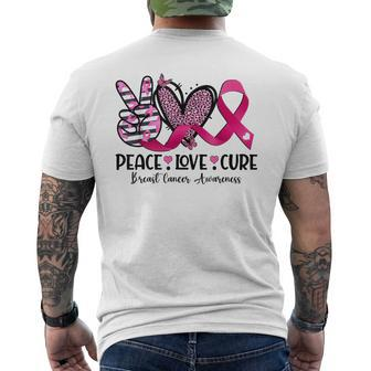 Peace Love Cure Pink Ribbon Leopard Cancer Breast Awareness Men's T-shirt Back Print | Mazezy