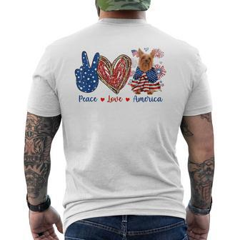 Peace Love Silky Terrier Dog Patriotic America Flag 4Th July Mens Back Print T-shirt | Mazezy DE