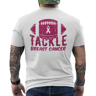Pink Breast Cancer Football Tackle Breast Cancer Men's T-shirt Back Print - Seseable