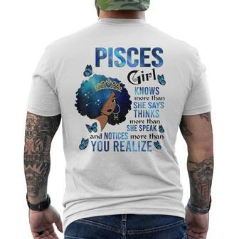 Pisces Girl Knows More Than She Says Black Queen Magic Afro Mens Back Print T-shirt - Thegiftio UK