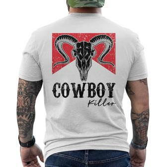 Punchy Cowboy Killer Bull Horn Vintage Western Cowgirl Rodeo Rodeo Funny Gifts Mens Back Print T-shirt | Mazezy