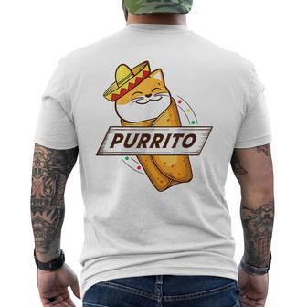 Purrito Cat Wearing A Sombrero In A Mexican Burrito Funny Mens Back Print T-shirt - Seseable