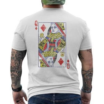 Queen Of Diamonds Card Costume Poker Distressed Men's T-shirt Back Print | Mazezy