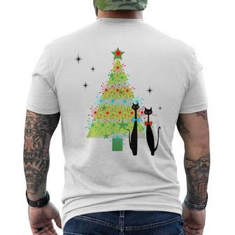 Retro Mid Century Modern Cool Cat Christmas Tree Men's T-shirt Back Print - Seseable