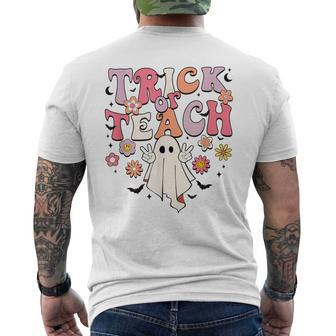 Retro Halloween Kindergarten Teacher Trick Or Teach Men's T-shirt Back Print - Seseable