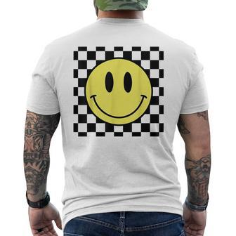 Retro Happy Face 70S Vintage Checkered Pattern Smile Face Mens Back Print T-shirt | Mazezy