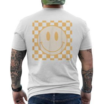Retro Happy Face Yellow Vintage Checkered Pattern Smile Face Mens Back Print T-shirt | Mazezy