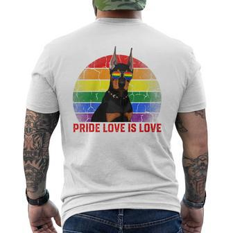 Retro Lgbt Pride Love Is Love Doberman Dog Mens Back Print T-shirt | Mazezy