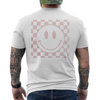 Retro Smile Face 70S Distressed Checkered Pattern Happy Face 70S Vintage Designs Funny Gifts Mens Back Print T-shirt | Mazezy