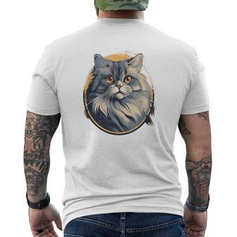Retro Style British Longhair Cat Men's T-shirt Back Print | Mazezy