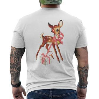 Retro Vintage Reindeer Pink Christmas Baby Deer Cottagecore Men's T-shirt Back Print | Mazezy