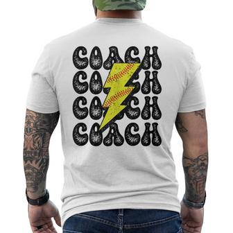 Retro Vintage Softball Coach Lightning Bolt Mens Back Print T-shirt | Mazezy CA
