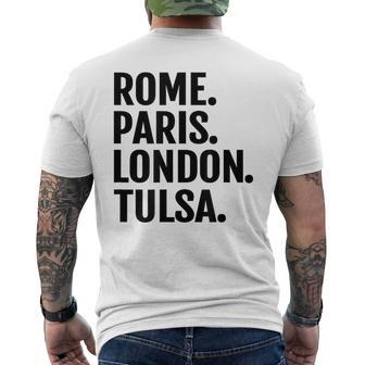 Rome Paris London Tulsa Cities Travel T Men's T-shirt Back Print | Mazezy