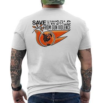 Save The World From Gun Violence Mens Back Print T-shirt | Mazezy