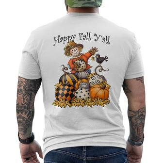 Scarecrow Happy Fall Yall Pumpkin Thanksgiving Halloween Mens Back Print T-shirt - Thegiftio UK