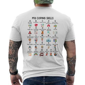 School Counselor My Coping Skills Alphabet Mental Health Mens Back Print T-shirt | Mazezy CA