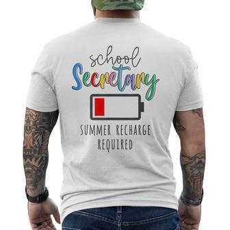 School Secretary Summer Recharge Required Last Day School Mens Back Print T-shirt | Mazezy