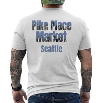 Seattle Skyline Pike Place Market Neighborhood Men's T-shirt Back Print | Mazezy