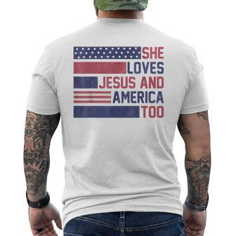 She Loves Jesus And America Too 4Th Of July Patriotic Men's Crewneck Short Sleeve Back Print T-shirt - Monsterry CA