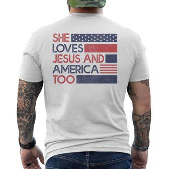 She Loves Jesus And America Too God Christian 4Th Of July Men's Crewneck Short Sleeve Back Print T-shirt - Monsterry