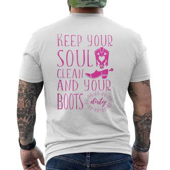Soul Clean Boots Dirty Cute Pink Cowgirl Boots Rancher Mens Back Print T-shirt | Mazezy