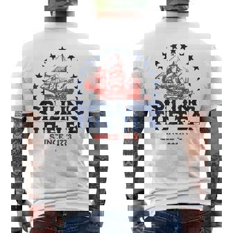 Spilling The Tea Since 1773 Mens Back Print T-shirt | Mazezy