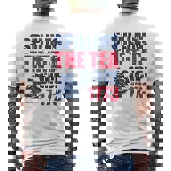 Spilling The Tea Since 1773 Vintage Fourth Of July Patriotic Mens Back Print T-shirt | Mazezy
