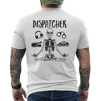 Spooky Dispatcher 911 Halloween Police Skeleton Meditating Men's T-shirt Back Print | Mazezy UK