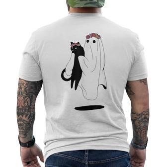 Spooky Season Cat Lover Halloween Costume Black Cat Ghost Men's T-shirt Back Print