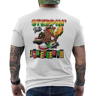 Stepping Into Junenth African American Black Shoes Mens Back Print T-shirt | Mazezy
