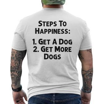 Steps To Happiness Get A Dog More Adopt Love Rescue Joy Mens Back Print T-shirt - Thegiftio UK