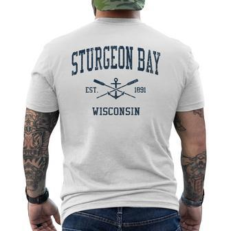 Sturgeon Bay Wi Vintage Navy Crossed Oars & Boat Anchor Mens Back Print T-shirt | Mazezy